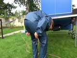 Watch Sandra playing Table Tennis in her oldschool Rainsuit 7