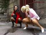 016096 Eve & Genevieve Pee Side By Side By The Exit From The Palace 9