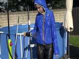 Watch Chloe enjoying the summer in her shiny nylon Rainwear 9