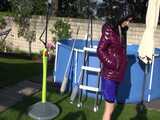 Watch Chloe taking a Shower in her new shiny nylon Downjacket 5