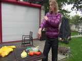 watch Pia enjoying summer in the Garden with her shiny nylon downwear 5