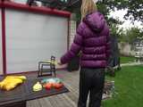 watch Pia enjoying summer in the Garden with her shiny nylon downwear 8