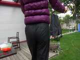 watch Pia enjoying summer in the Garden with her shiny nylon downwear 9