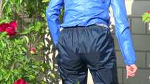 watch Sonja taking care of the garden enjoying her shiny nylon rainpants and her nylon windbreaker! 7